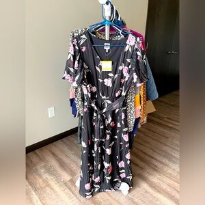 Ann Klein Floral Black Dress-Medium
